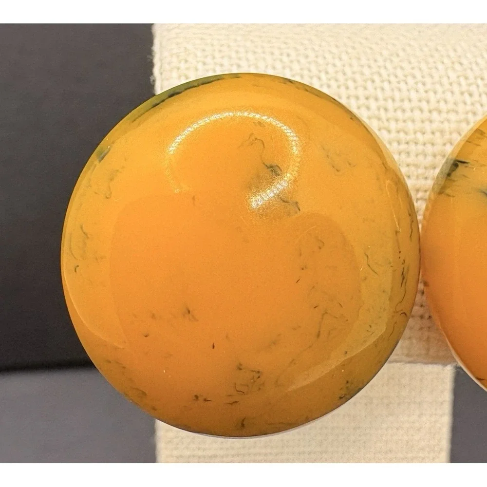 Vintage‎ Bakelite Style Marbled Butterscotch Screwback Earrings Acrylic